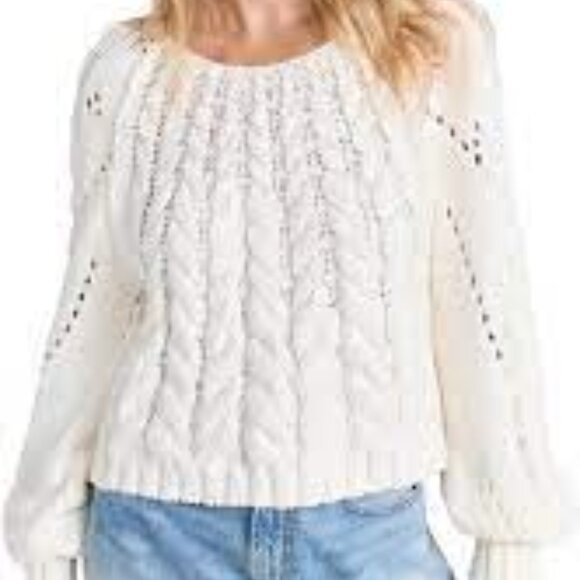 new Free People Sandre Slouchy Cable Knit Sweater Ivory 257 4S2 - Picture 7 of 8